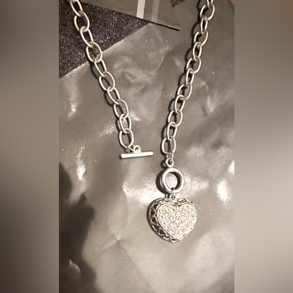 Price Drop💗⬇️50 % DROP Filigree Heart Rhinestones/w Rich 16-19",Silver Overlay - Picture 5 of 8